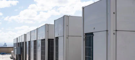 Fujitsu VRF outdoor condensing units installed on a commercial building